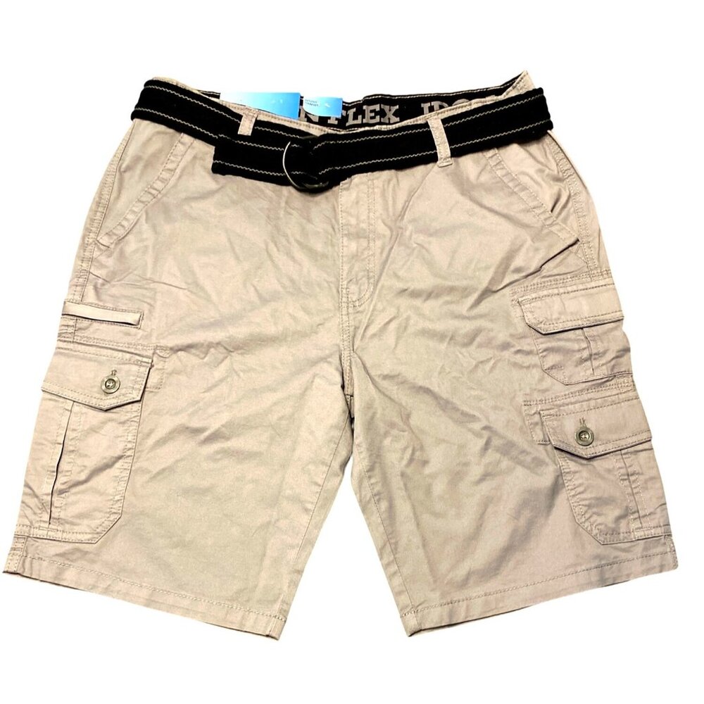 Iron Co. Mens Graphite Twill Cargo Shorts W/ Comfort Flex Waistband & Belt Size